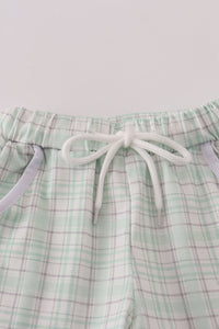 Green plaid sea shell french knot shorts est