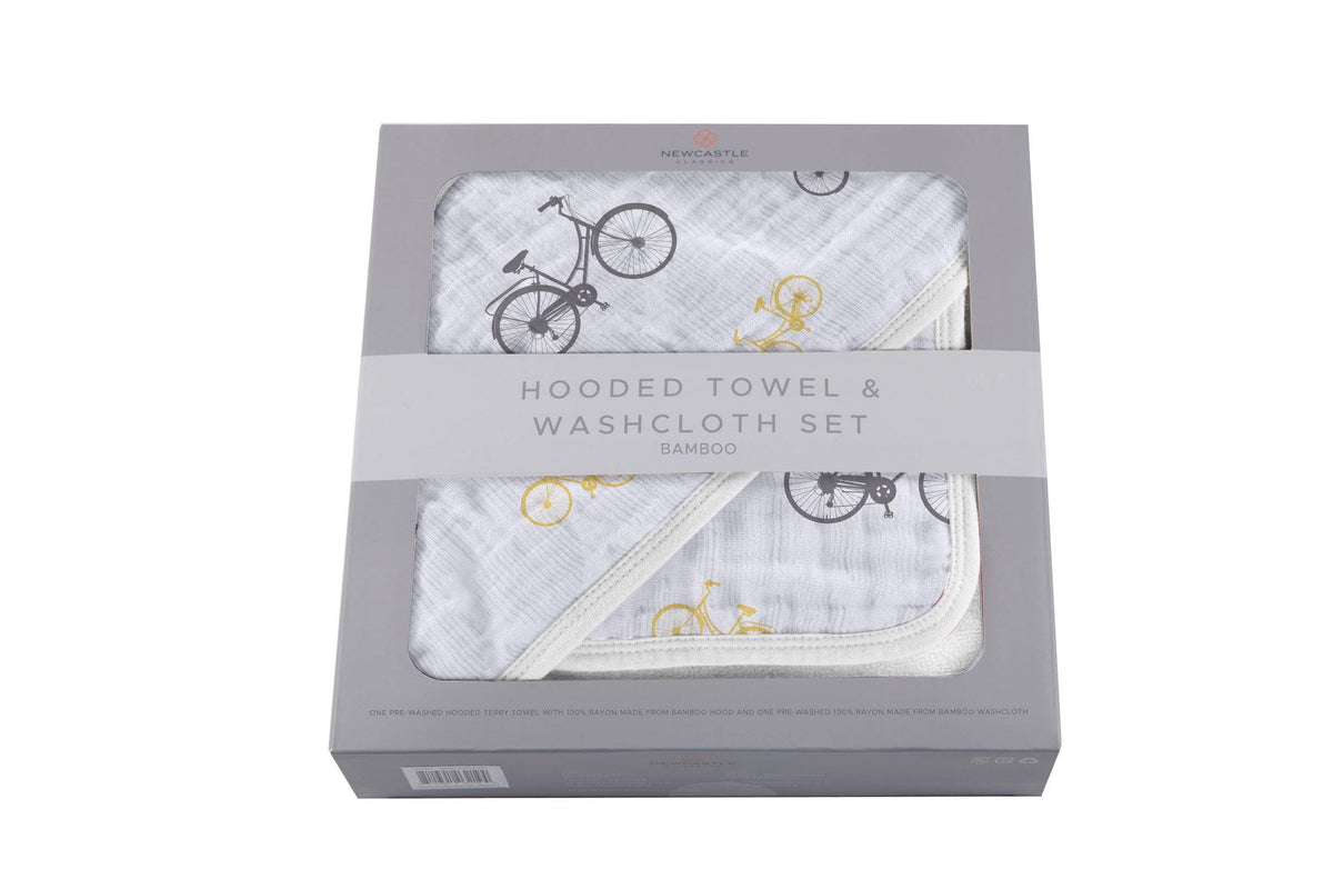 Vintage Bicycle Hooded Towel and Washcloth Set