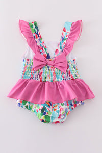 Rainbow garden print one-piece swimsuit