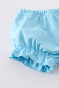 Blue petal meadow embroidery girl bloomer set