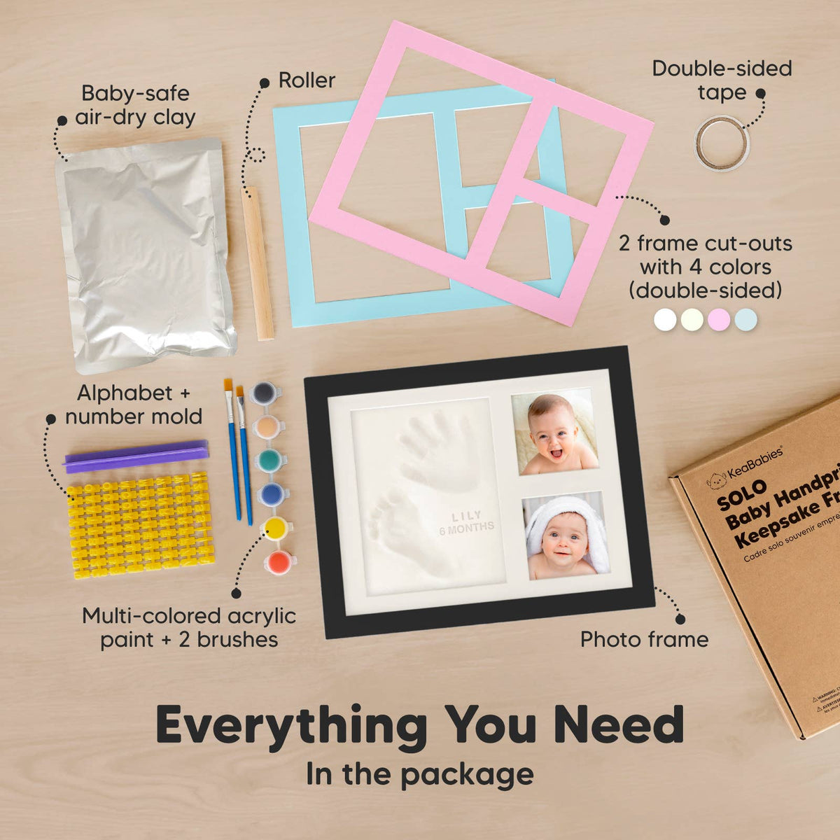 KeaBabies Baby Handprint, Footprint Keepsake Solo Frame