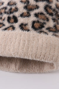 Beige leopard beanie hat toddler adult