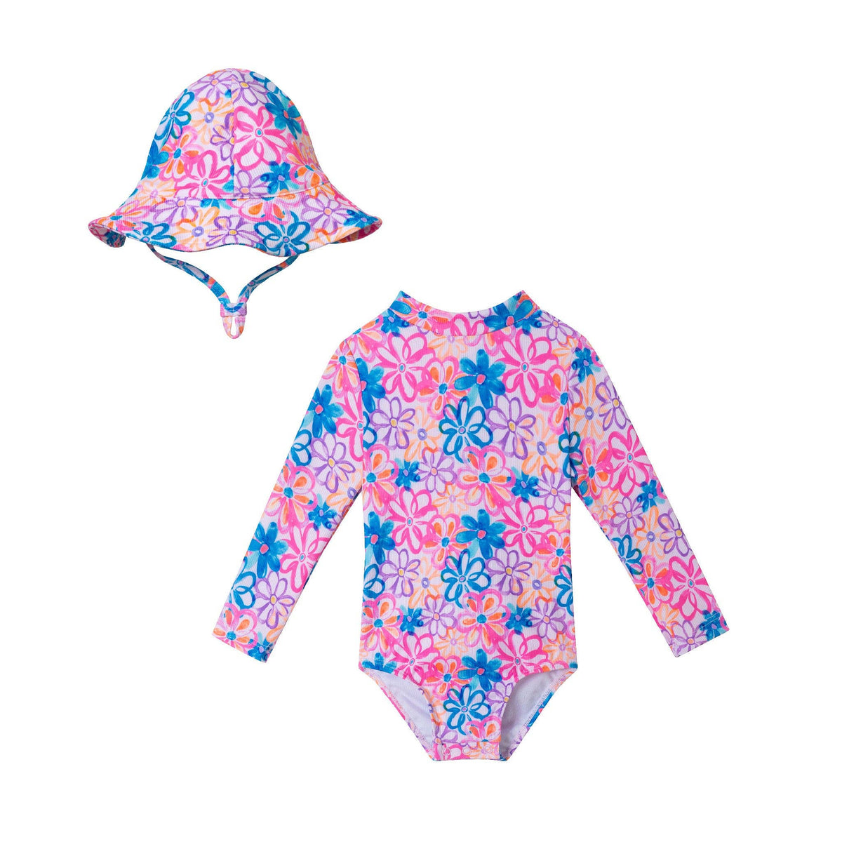 Infant (0-24M) Ls Rashguard & Hat Set | Blue Floral