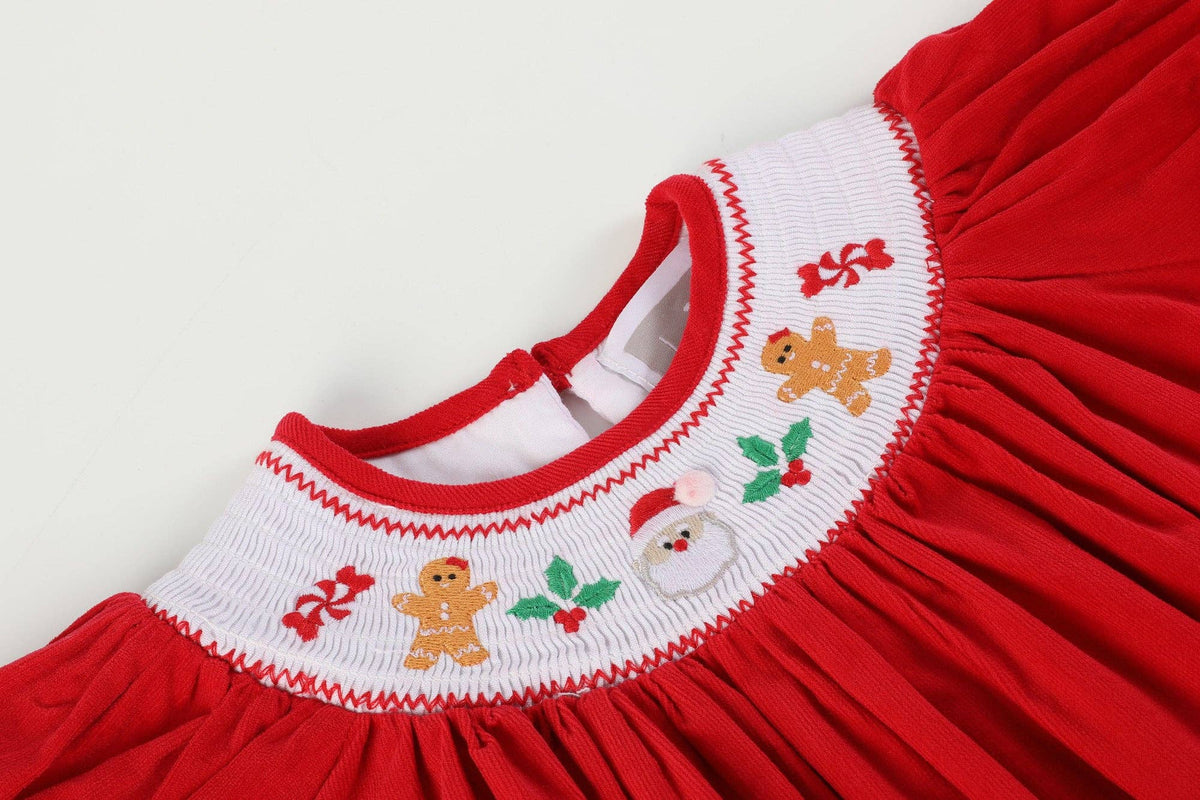 Red Velour Christmas Smocked Bishop Dress