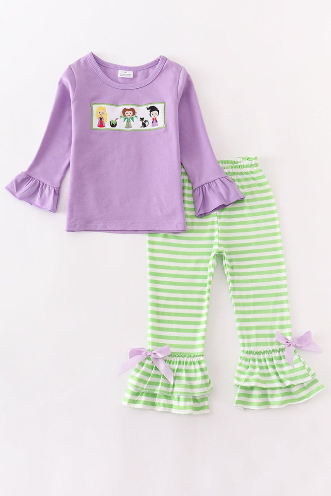 
                  
                    Purple witch embroidered ruffle pant girl set
                  
                