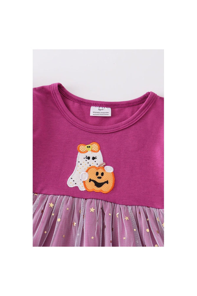 
                  
                    Purple halloween ghost pumpkin applique girl dress
                  
                