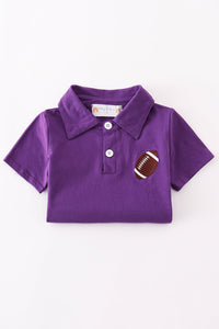 Purple football embroidery button down shirt
