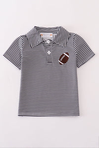 Navy stripe football embroidery button down shirt