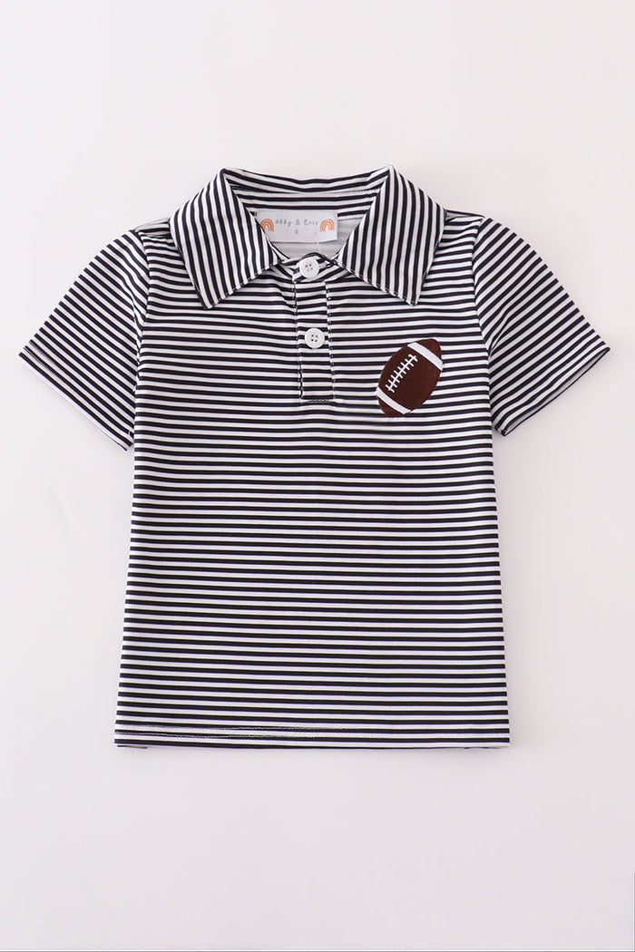 Navy stripe football embroidery button down shirt