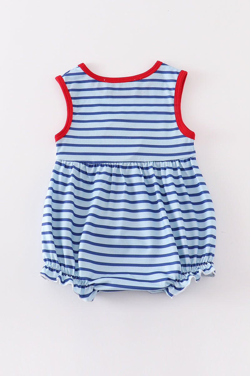 Blue stripe back to school embroidery girl bubble