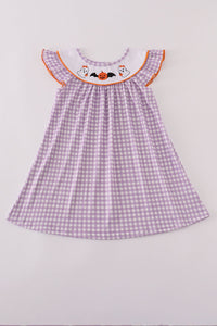 Purple Halloween pumpkin ghost embroidery dress