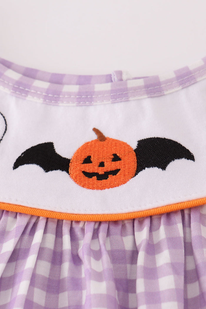 Purple Halloween pumpkin ghost embroidery dress