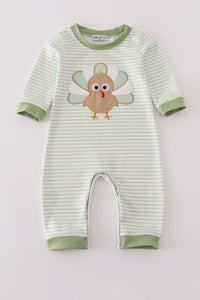 Sage turkey applique stripe romper
