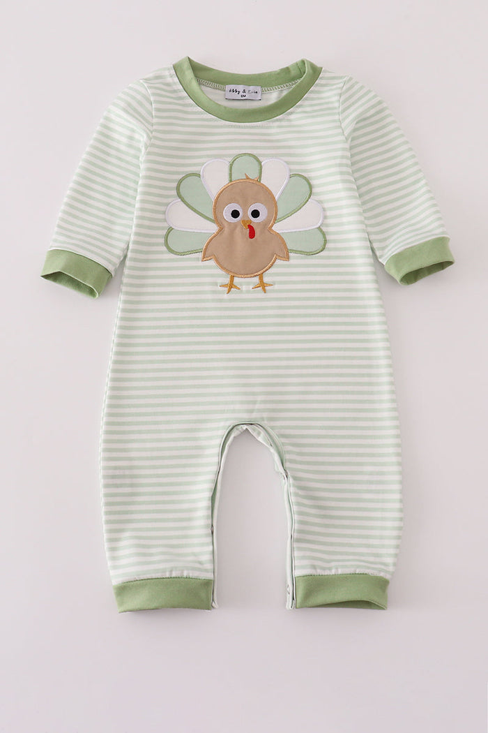 Sage turkey applique stripe romper