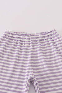 Purple Halloween spider embroidery stripe pants set