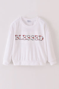 White velvet blessed embroidery mom&me sweatshirt