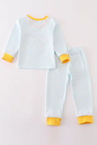 Blue stripe pumpkin applique boy set