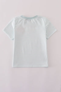 Blue pumpkin embroidery stripe top