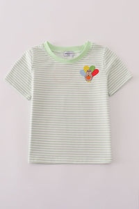 Green turkey embroidery stripe top