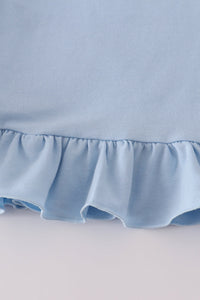 Blue turkey applique ruffle pants set