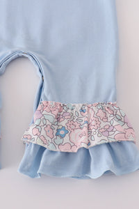 Blue turkey applique ruffle romper