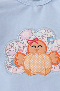 Blue turkey applique ruffle romper