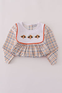 Orange turkey embroidery plaid ruffle pants set