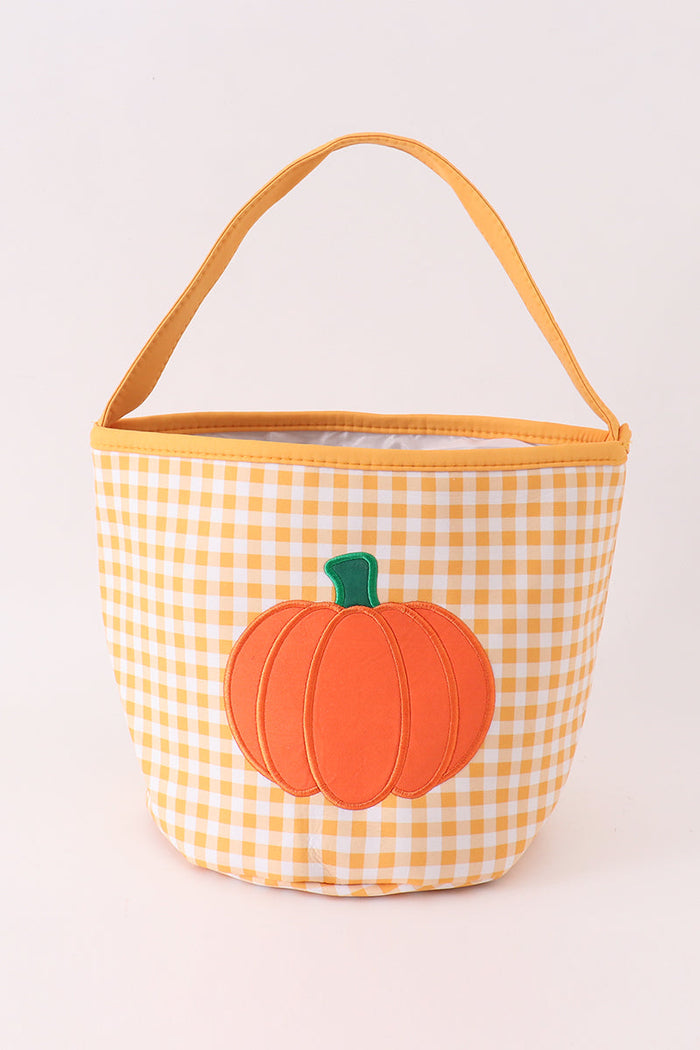 Pumpkin applique checkered candy bucket