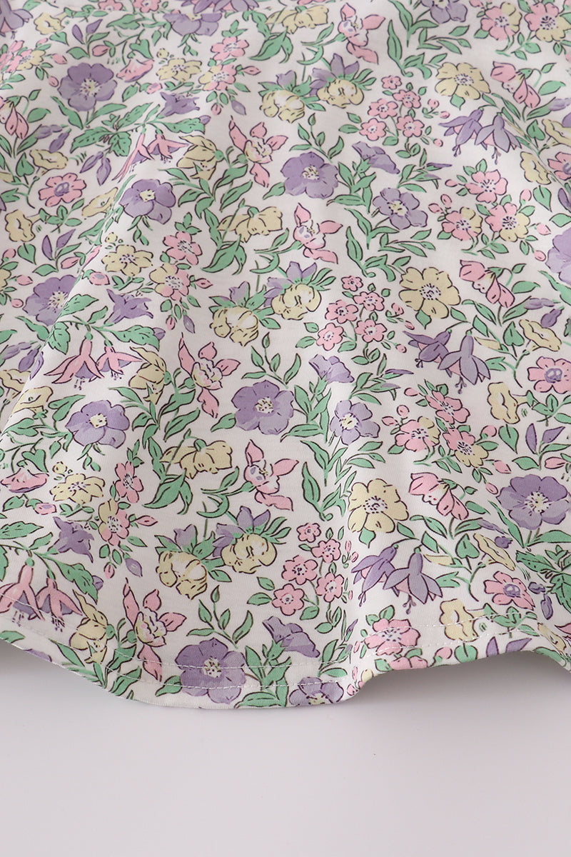 Purple floral print pants set