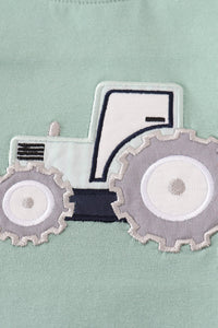 Blue excavator applique romper