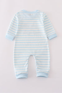 Blue crane applique stripe romper