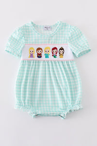 Blue princess embroidery girl gingham bubble