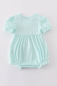 Blue princess embroidery girl gingham bubble