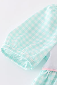Blue princess embroidery girl gingham dress