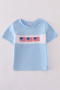 Blue flag embroidery top