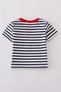 Blue stripe cake embroidery top
