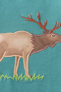 Blue deer applique top
