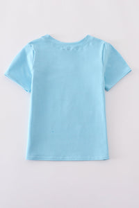 Blue fish applique top