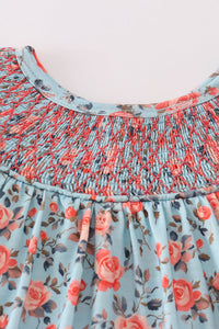 Blue floral smocked dress