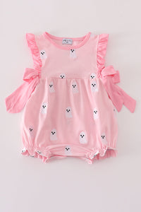 Pink ghost embroidery ruffle bubble