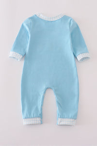 Blue character embroidery romper