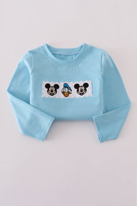 Blue character embroidery top