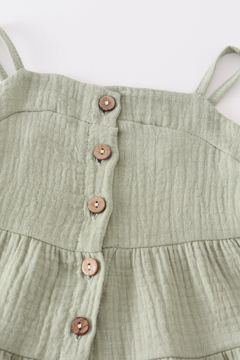 
                  
                    Green linen tiered button down dress
                  
                