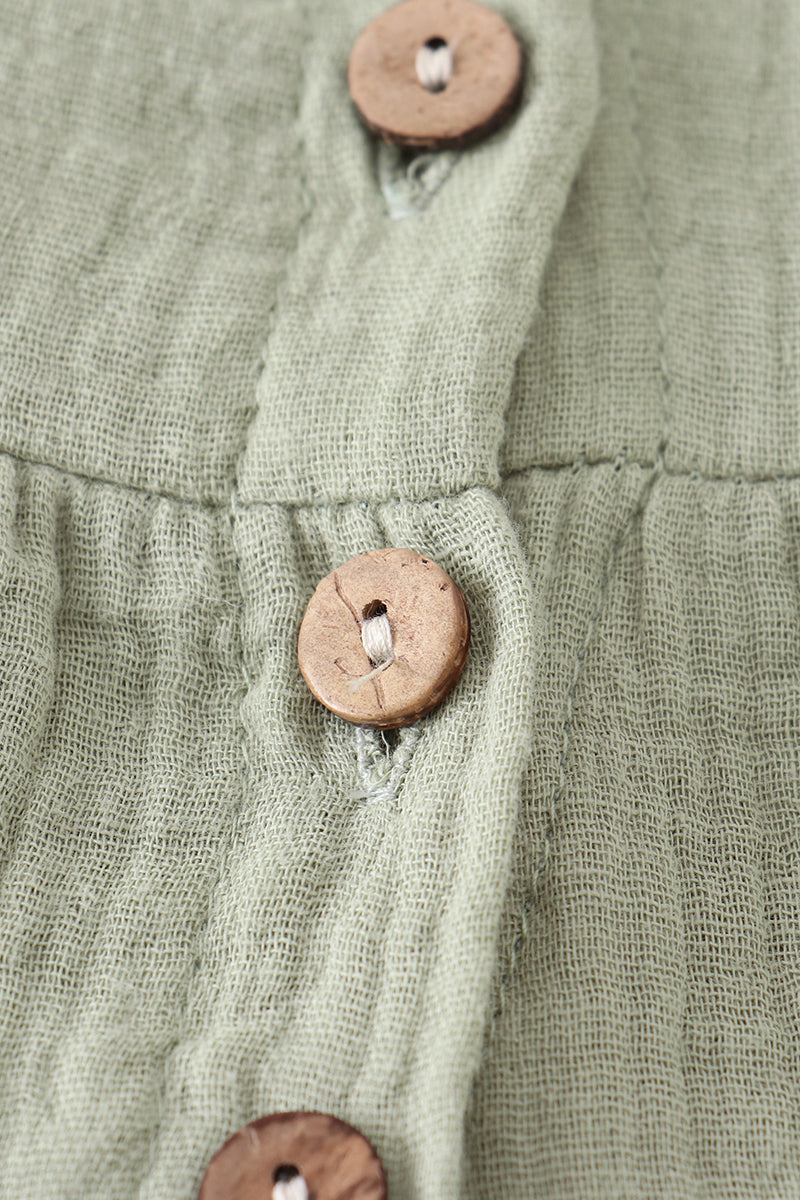 
                  
                    Green linen tiered button down dress
                  
                
