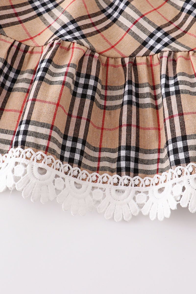 
                  
                    Tan plaid tiered lace dress
                  
                