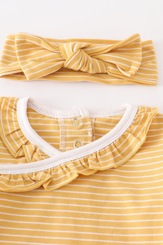 
                  
                    Mustard stripe ruffle baby 2pc gown
                  
                