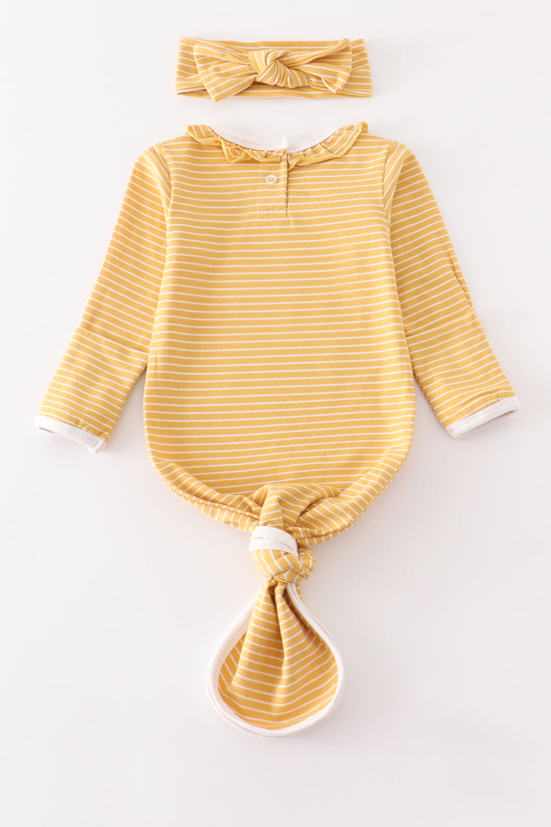 Mustard stripe ruffle baby 2pc gown