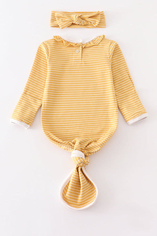
                  
                    Mustard stripe ruffle baby 2pc gown
                  
                