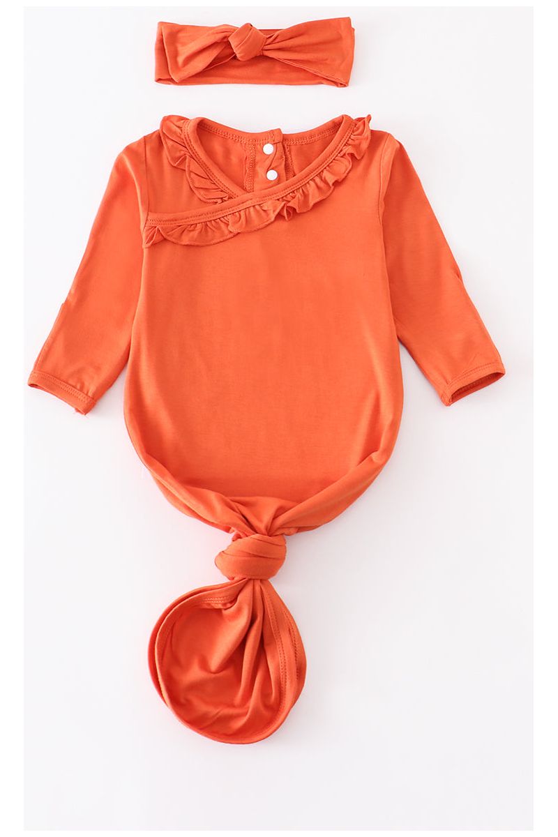Orange bamboo ruffle 2pc baby gown