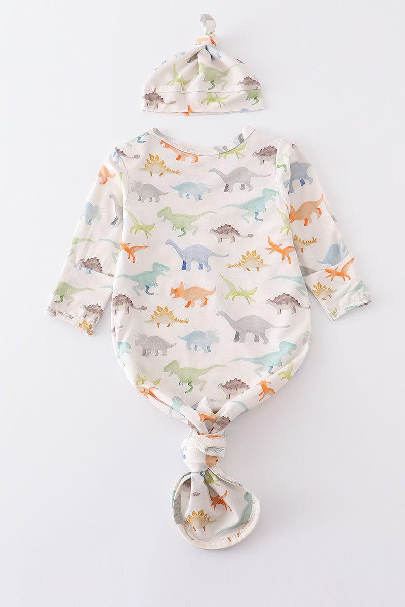 
                  
                    Dinosaur print bamboo baby gown set
                  
                